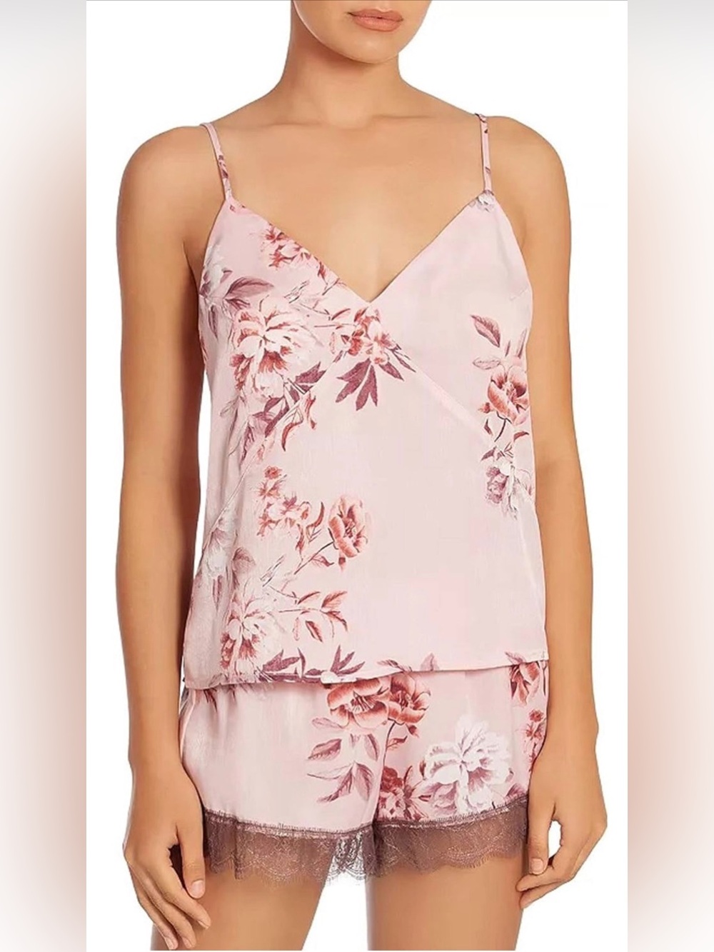 Midnight Bakery. Size L. Floral Pink Satin Cami & Short Pajama Set